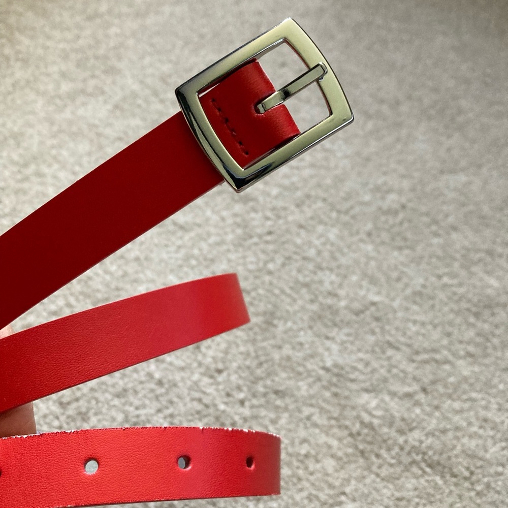 Red skinny belt with silver hardware